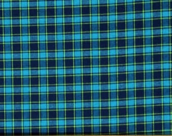 Cotton Homespun Plaid Blue Green Squares Tri Color Check Piccadilly Cotton Fabric by the Yard (W24229-49) D153.09