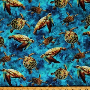 Cotton Tides of Color Turtles Animals Sea Turtles Ocean Cotton Fabric Print by the Yard (V5258-61-Turquoise) D782.90
