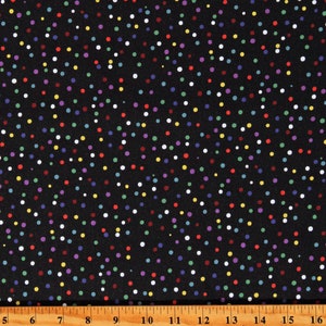 Cotton Multi Black Dot Colorful Circles Polka Dots Spots Rainbow Black Cotton Fabric Print by the Yard (133446) D387.46
