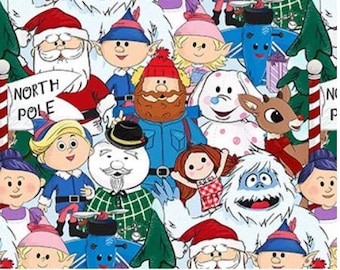 Cotton Rudolph the Red-Nosed Reindeer Characters Yeti Snowmen Christmas Northcott Cotton Fabric Print by the Yard (RD1000-10) D411.26