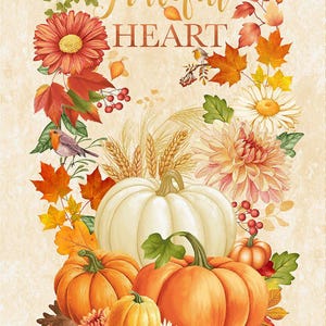 24&quot; X 44&quot; Panel Harvest Gather Thanksgiving Autumn Fall Pumpkin Leaves Timeless Treasures Cotton Fabric Panel (PANEL-CD3510-CREAM) D515.45