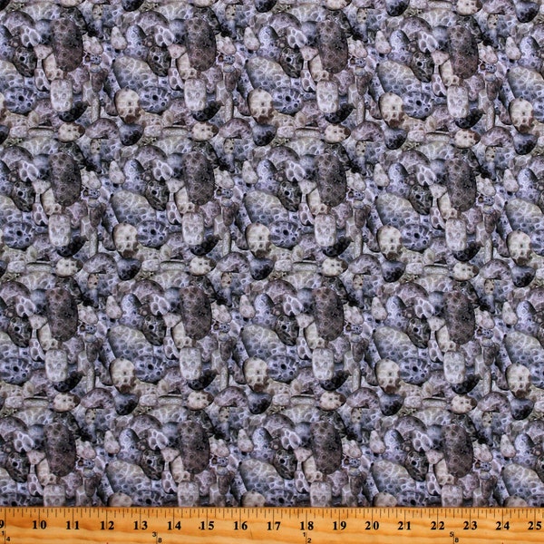 1 FAT QUARTER - Michigan Petoskey Stones State Stone Rock Rocks Pebbles Landscape Digital Fabric (5846M-8B) M415.13