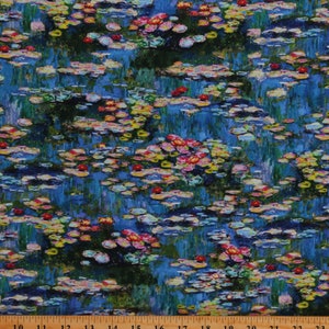 Cotton Claude Monet Water Lilies Pond Painting Artist Multicolor Cotton Fabric Print by the Yard D651.18 Officially Licensed Robert Kaufman