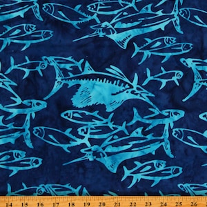 Cotton Batik Swordfish Ocean Animals Fish Aquatic Into The Deep Blue Cotton Fabric Print by the Yard (80583-62) D307.61