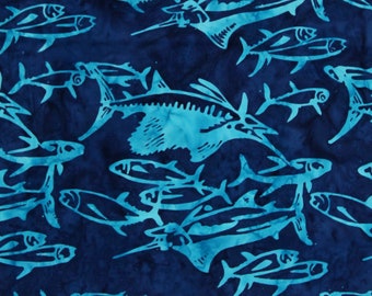 Cotton Batik Swordfish Ocean Animals Fish Aquatic Into The Deep Blue Cotton Fabric Print by the Yard (80583-62) D307.61