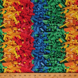 Cotton Rainbow Building Primary Colors Blocks Construction Toy Bricks Multi Kids Games Cotton Fabric Print by the Yard (118029) D578.58