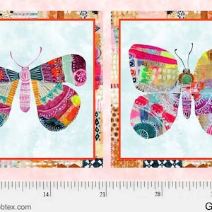 23.75&quot; X 44&quot; Panel Butterflies Butterfly Insects Bugs Garden Flight by Eulalia Mejia Pink Cotton Fabric Panel (GFLI-4742-PA) D788.82