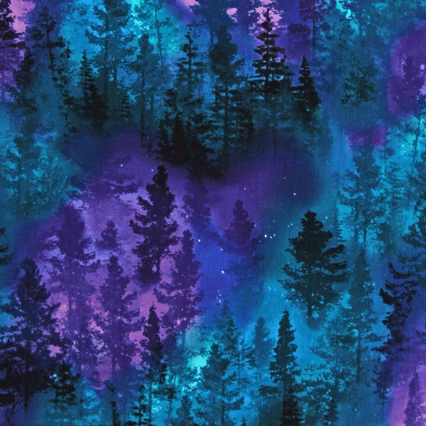 Cotton Nature Pine Trees Forests Sky Night Blue Stars Purple Cotton Fabric Print by the Yard (C8457-PURPLE) D475.85