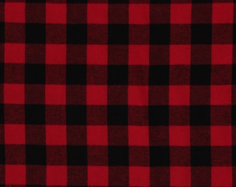 55" Flannel Buffalo Plaid 1.25" Buffalo Check Red Black Woven Cotton Flannel Fabric by the yard (op1200-592) D278.20