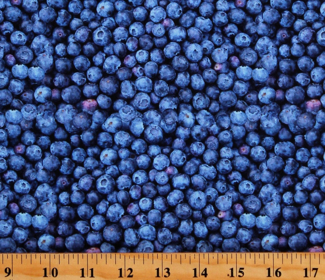 Cotton Blueberries Blueberry Berries Fruits Food Allover Blue Cotton
