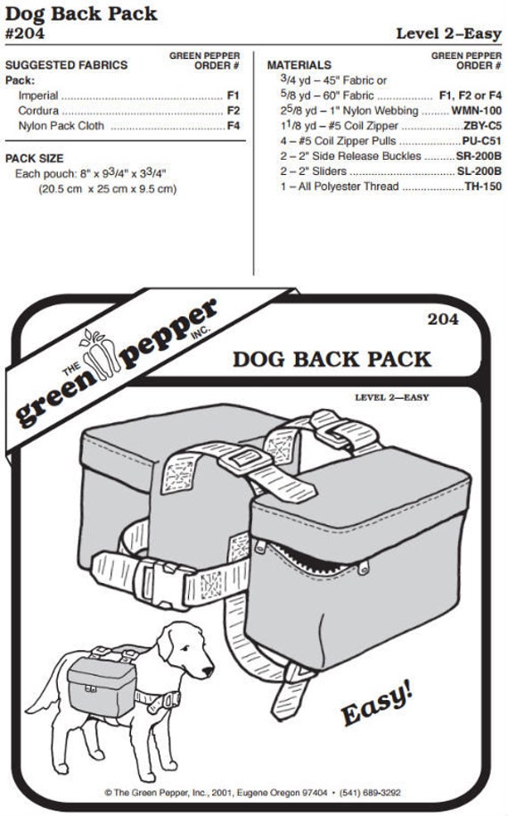 Dog Back Pack Pattern - 204 - The Green Pepper Patterns Dog Back Pack Pattern - 204 - The Green Pepper Patterns