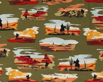 Cotton Go West with John Wayne Cactus Cacti Fields Horses Riders Cowboys Southwestern Moss Cotton Fabric Print by Yard D468.61 Riley Blake
