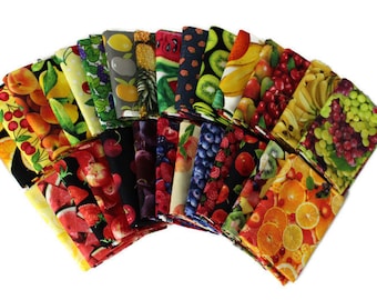 10 Fat Quarters - Fruit Citrus Fruity Food Apples Cherries Pears Strawberries Blueberries Melons Cotton Assorted Fat Quarter Bundle M224.01