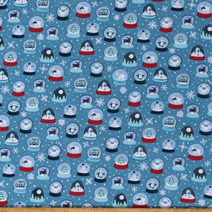 Cotton Snow Globes Snowflakes Winter Christmas Holidays Twinkle Twinkle Blue Cotton Fabric Print by the Yard (1649-26632-B) D693.53