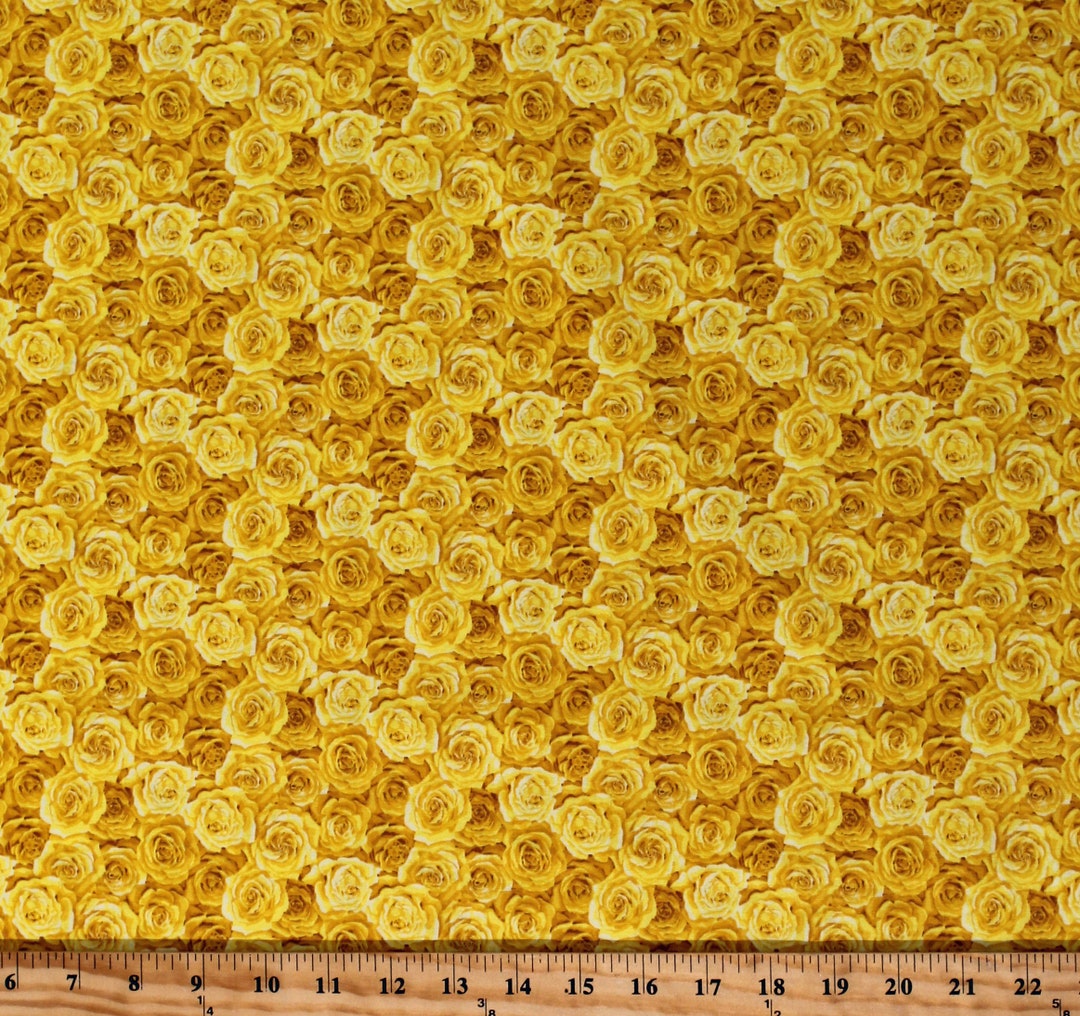 Cotton Yellow Roses Flowers Floral Summer Garden Valentines Day Cotton ...