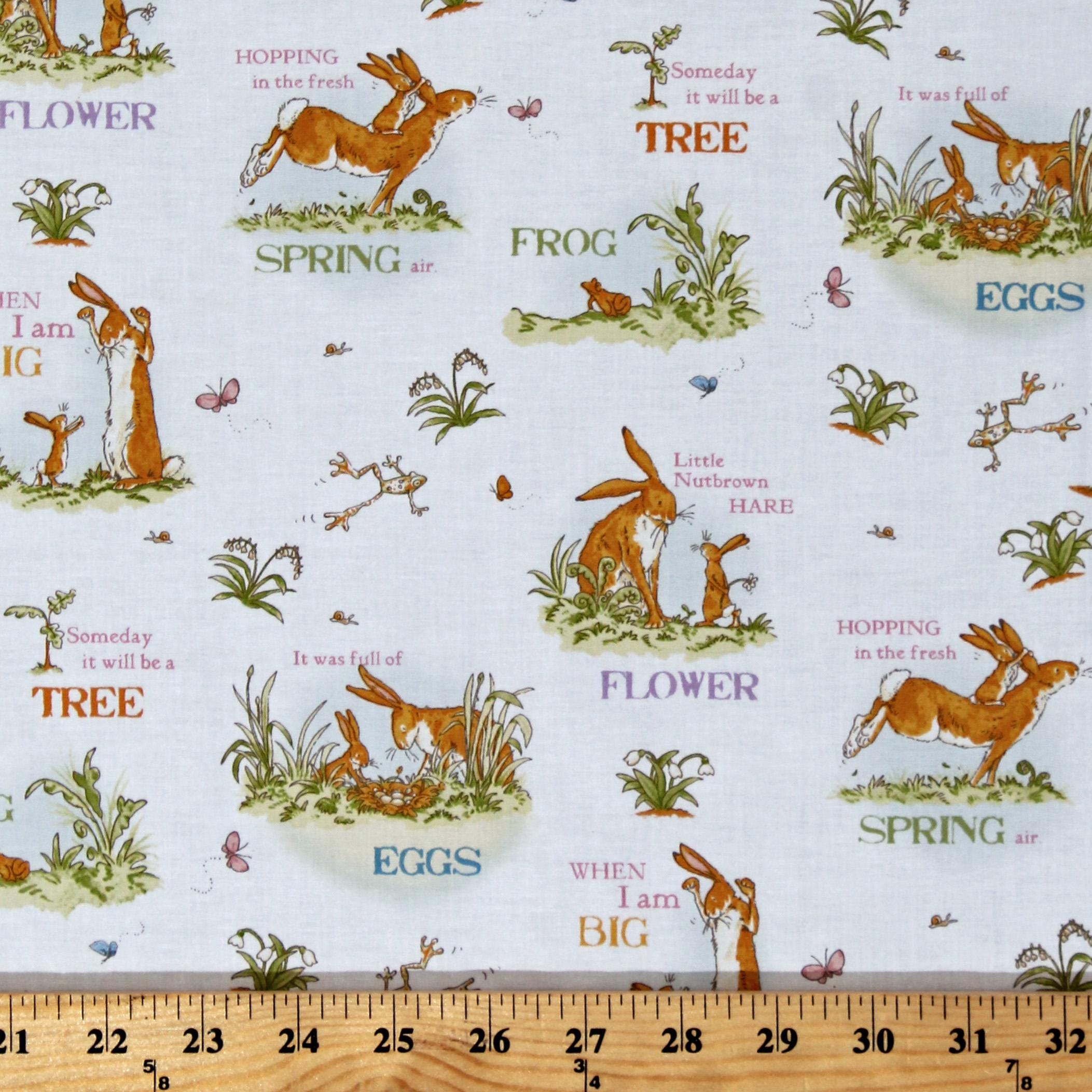 Cotton Little Nutbrown Hare "Guess When" Rabbits Bunnies Frogs Trees Kids Book Characters Fabric Print by the Yard D765.33 by Clothworks