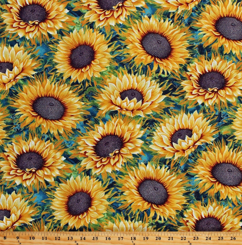photo Sunflower Cotton Fabric By The Yard luxclusif