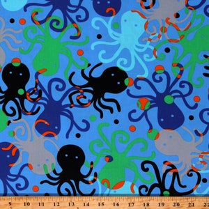 Cotton Octopus Octopuses Ocean Animals Nautical Blue Cotton Fabric Print by the Yard (4019P-2G) D464.56