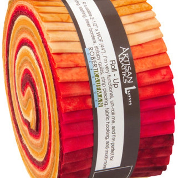 Jelly Roll - Artisan Batiks Prisma Dyes Lava Flow Colorstory Oranges Yellows Reds 2.5" Strips Roll-Up Bundle Cotton Fabric Precuts M494.25