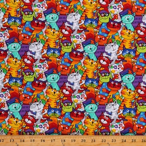 Cotton Animals Cats Kitten Colorful Multicolor Cotton Fabric Print by the Yard (GAIL-C6341-MULTI) D382.44