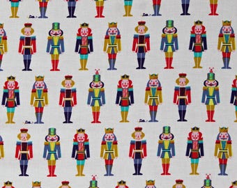 Cotton Nutcrackers Christmas Decorations Holidays Winter Night of the Nutcracker In A Row Ecru Cotton Fabric Print by the Yard (D410.08)