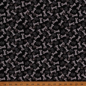 Cotton Paws & Bones Paw Prints Dogs Pets Animals Black Cotton Fabric Print by the Yard (0862-1500) D754.24