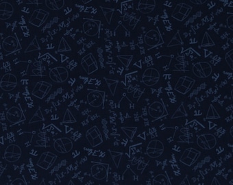 Cotton Math Equations Symbols Scientific Calculations Academic Figures Blue Cotton Fabric Print by the Yard (SRR1921) D756.20