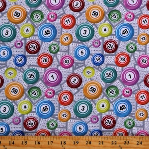 Cotton Bingo Cards and Balls Games Materials White Cotton Fabric Print by the Yard (116286) D667.85