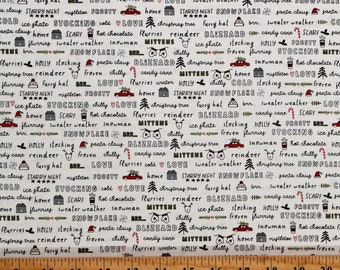 Cotton Christmas Words Phrases Holidays Seasonal Winter Blizzard Vanilla Cotton Fabric Print by the Yard (55620-11) D400.53