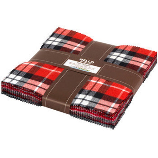 10" Squares - Mammoth Junior Flannel Red Colorstory Plaids Checks Ten-Square Fabric Bundle Quilter's Cotton Flannel Precuts (M534.16)