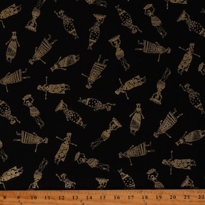 Cotton Metallic African Women on Black Ladies Baskets Africa Costumes Cultural Cotton Fabric Print by the Yard (KENTA-CM2042-BLACK) D378.67