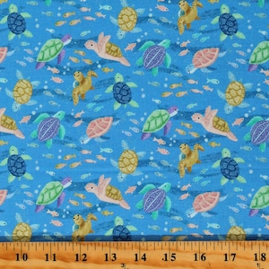 Cotton Tossed Sea Turtles Ocean Animals Nautical Blue Cotton Fabric Print by the Yard (OLIVIA-CD1732-BLUE) D487.74