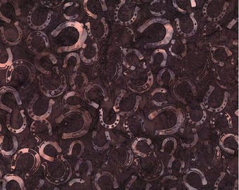 Cotton Bali Batik Cowgirl Dreams Horseshoes Horses Western Hoffman California Fabrics Brown Cotton Fabric Print by the Yard D176.61