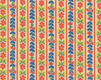 Cotton Stannie & Lloyd Stripe in Tea Floral Stripes Flowers Leaves Blooms FreeSpirit Yellow Cotton Fabric Print by the Yard D144.22