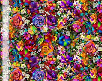Cotton Packed Multi Floral Flowers Rainbow Magical Timeless Treasures Cotton Fabric Print by the Yard (FLEUR-CD3745-MULTI) D135.10