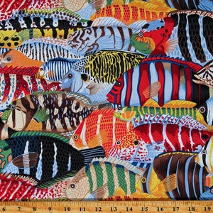 Cotton Fish Fishes Ocean Animals Nautical Treasure Island Multicolor Cotton Fabric Print by the Yard (PWSL116.MULTI) D687.75 Free Spirit