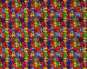 Cotton Jigsaw Puzzle Cotton Print Autism Awareness Jigsaw Multi-Color Cotton Craft Fabric Print by the Yard (19596-X) D779.94