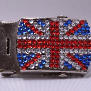 Union Jack British Flag Rhinestone-Look Military Style Closure Belt Buckle for 1&quot; Wide Belting (M211.20)