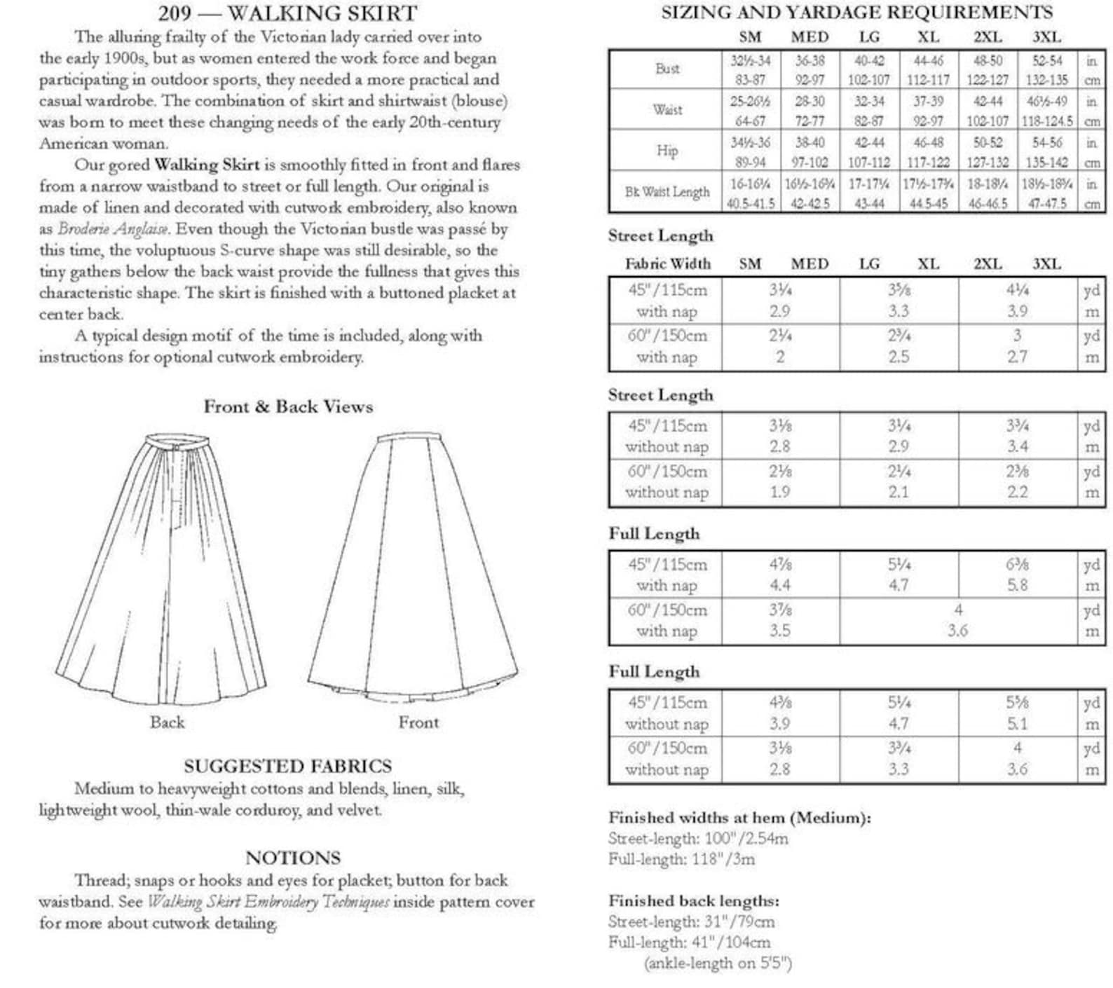 Folkwear Victorian Walking Skirt 209 Sewing Pattern pattern | Etsy