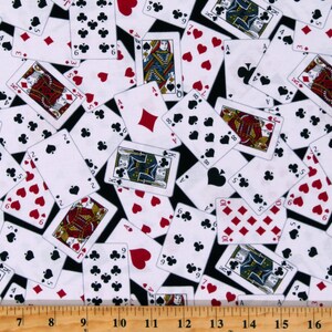 Cotton Playing Cards Allover Games Spades Hearts Diamonds Clubs Game Night Man Cave White Cotton Fabric Print by the Yard (52411-2) D511.43