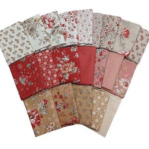 10 Fat Quarters - French General by Moda France Calico Floral Flowers Red Pink Cream Classic Reproduction Cotton Fabrics M229.01