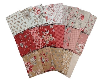 10 Fat Quarters - French General by Moda France Calico Floral Flowers Red Pink Cream Classic Reproduction Cotton Fabrics M229.01