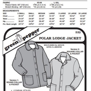 Adults Polar Lodge Jacket Coat #532 Sewing Pattern (Pattern Only) gp532