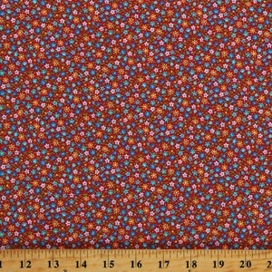 Cotton Flowers Tiny Small Scale Multi-Color Floral on Red Calico-Look Floral Cache Cotton Fabric Print by the Yard (1649-28885-R) D143.10