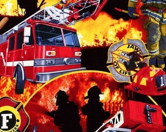Cotton Timeless Treasures Firefighters Cotton Fabric Print by the yard (Michael-C1635-Black) D684.27