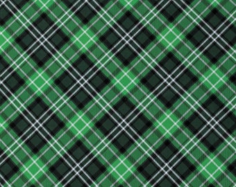 Cotton Green Plaid Saint Patrick's Day Green White Black Cotton Fabric Print by the Yard (120956) D563.66
