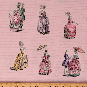 Cotton Colorful Dresses Old Style Dresses Umbrellas Hats Ruru Marie Pink Cotton Fabric Print by the Yard (QGRU-2380D14-10-PINK) D787.87