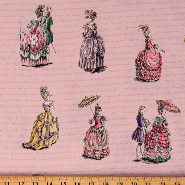 Cotton Colorful Dresses Old Style Dresses Umbrellas Hats Ruru Marie Pink Cotton Fabric Print by the Yard (QGRU-2380D14-10-PINK) D787.87