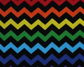 Fleece Chevron Stripe Multi Colored on Black Fleece Fabric Print by the Yard o37223-1b A239.03