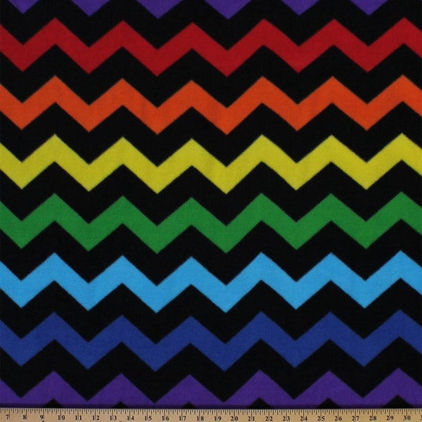 Fleece Chevron Stripe Multi Colored on Black Fleece Fabric Print by the Yard o37223-1b A239.03